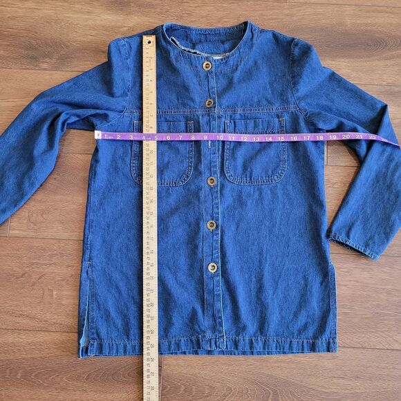 Vintage Denim Shirt Womens 8 Blue Button Front Pockets Promises READ - Picture 10 of 16